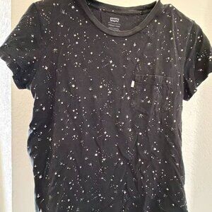 Levi’s Black Tee with Silver Starry Design– Size S, Like New